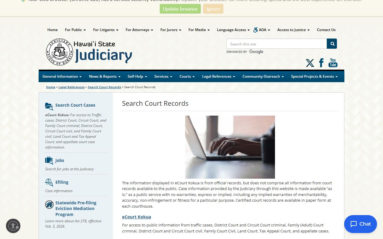 First Circuit Court eCourt Kokua search portal for Honolulu County genealogy records