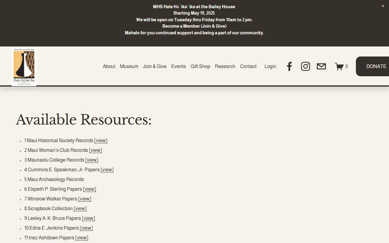 Maui archival resource finding aids