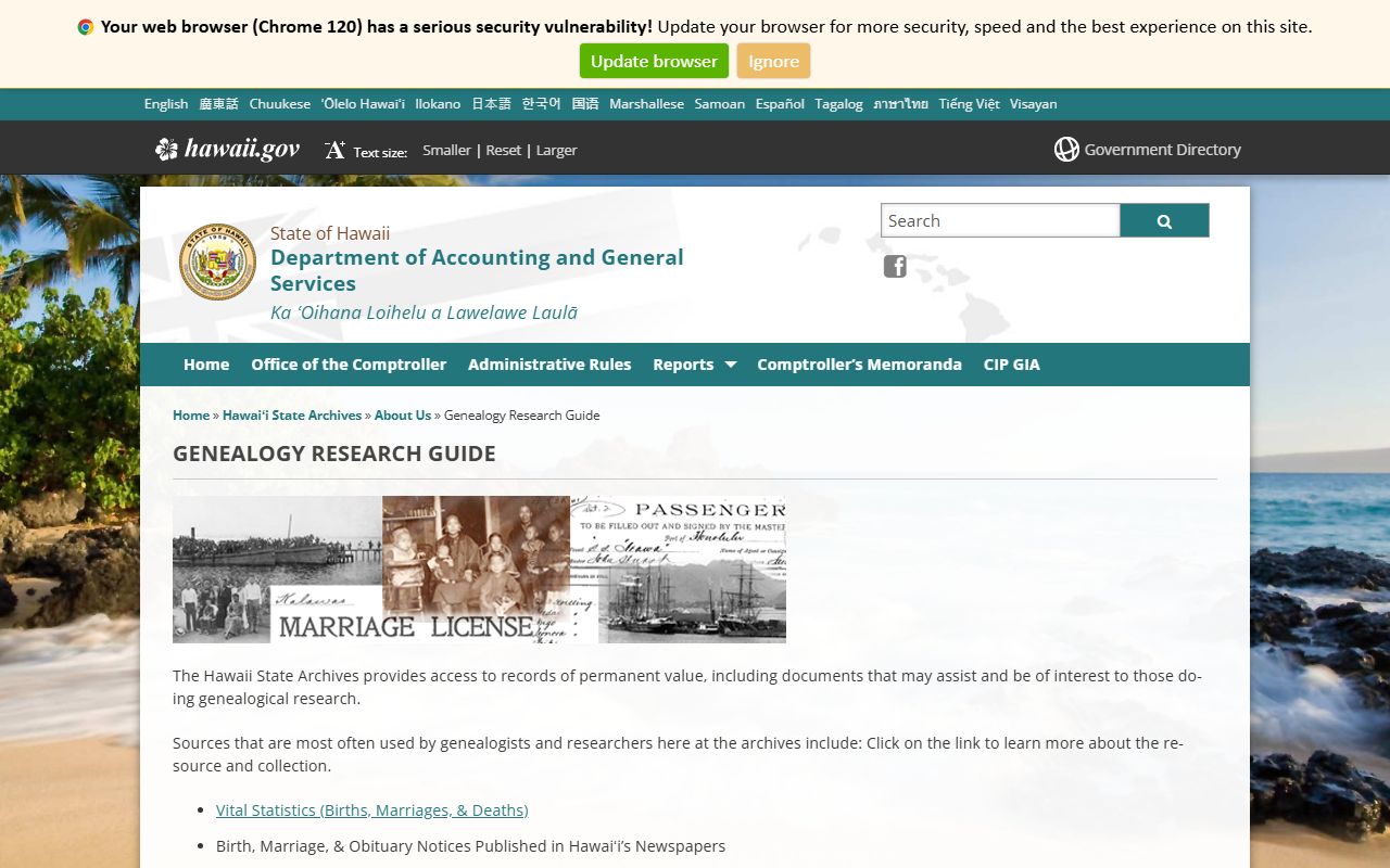 Hawaii State Archives genealogy research guide collections